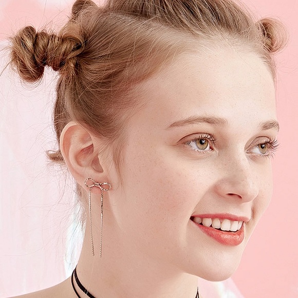 2/$20! Light Bronze Tied Bow Earrings w/Long Tails - Picture 4 of 6